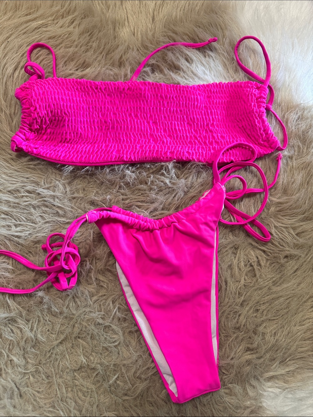 Hot Pink One-Piece Swim Set - Top & Tie-Side Bottoms
